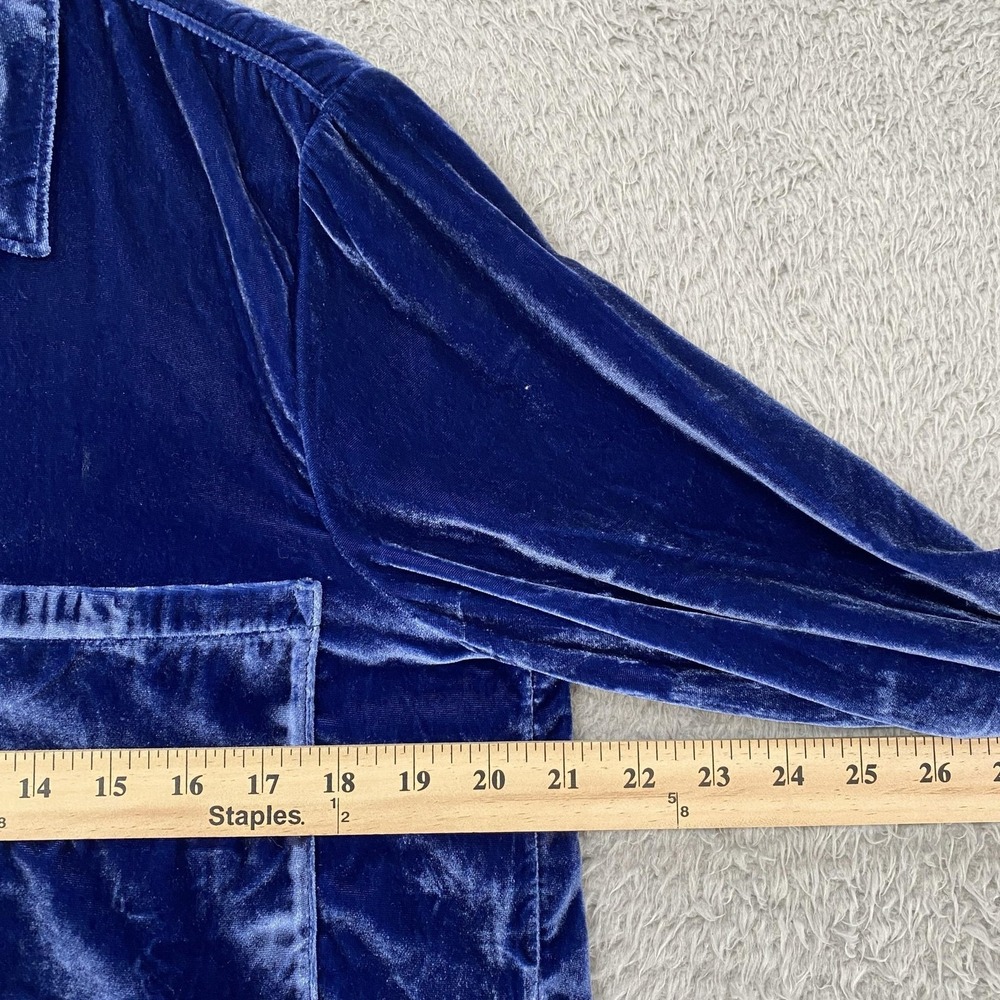 Pilcro Velvet Button Up Shirt Womens Medium Blue Collared Long‎ Sleeve Top - Picture 5 of 12